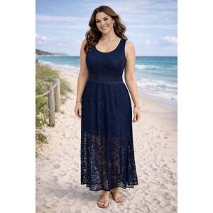 Bailey Blue Navy Lace Maxi Dress Occasion Formal Party Size L Coastal
